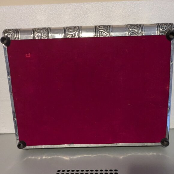 Ornate Etched Wooden Pull Out Silver Tone Wooden Tiered Organizer Jewelry Box - Picture 7 of 7